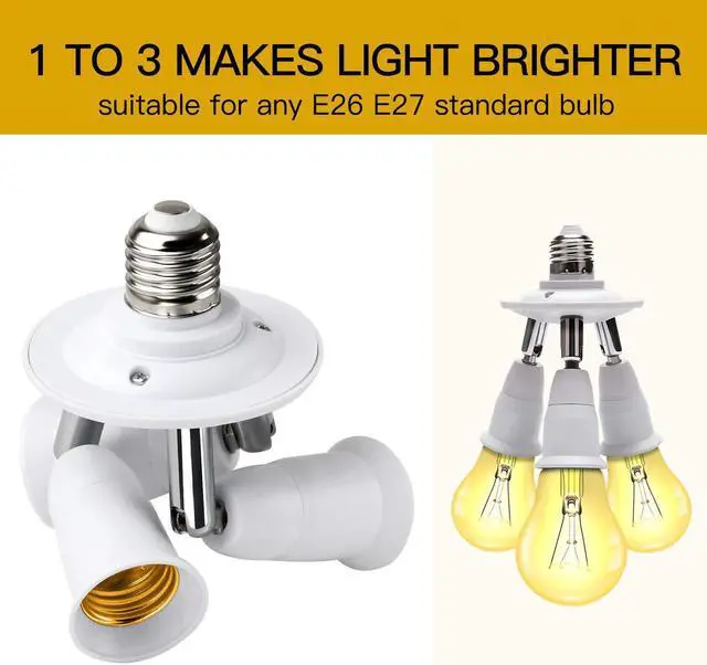 Alt view image 3 of 6 - Werleo 3 in 1 Light Socket Splitter E26 E27 Adapter Converter for Standard LED Bulbs 360 Degrees Adjustable 180 Degree Bendable Max Watt 180W