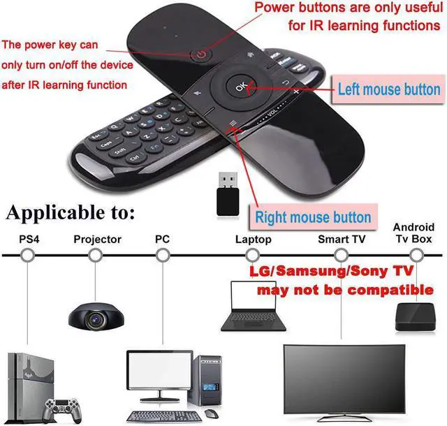 Alt view image 2 of 7 - Werleo 2.4G Smart TV Wireless Keyboard Fly Mouse W1 Multifunctional Remote Control for Android TV Box / PC / Smart TV / Projector / HTPC / All-in-one PC / TV Black