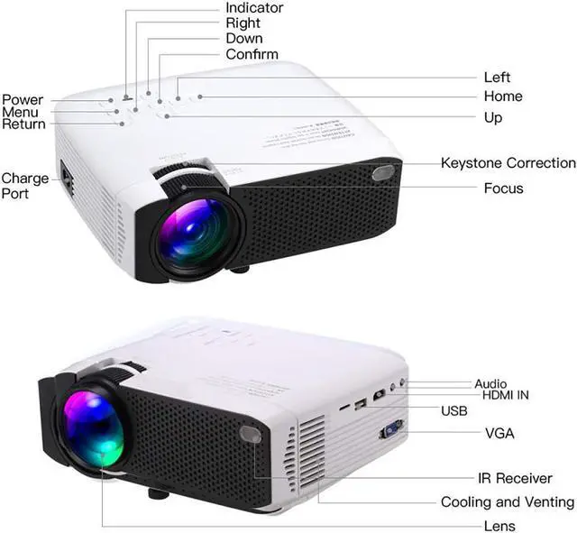 Alt view image 7 of 7 - WERLEO Projector Video Mini Portable Projector, 2400 Lumens 176'' Display Portable LED Projector, Multimedia Home Theater Video Projector with HDMI Cable Support HD 1080P HDMI/VGA/AV/USB/TV Box/PS