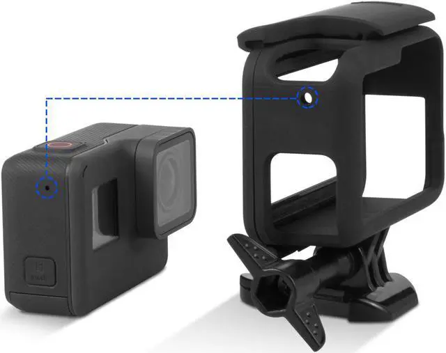 Alt view image 3 of 7 - Frame Mount Housing Case for GoPro Hero 5 Hero 6 Hero 2018 Black Action Camera and GoPro Hero 7 Black Cameras - Protective Case with Quick Release Buckle, Long Thumb Bolt Screw, and Lens Cap - Black