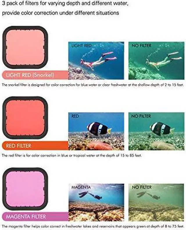 Alt view image 5 of 7 - WERLEO 3 Pack Dive Filter for GoPro Hero 5 6 7 Black Super Suit Dive Housing - Red,Light Red and Magenta Filter - Enhances Colors for Various Underwater Video and Photography Conditions