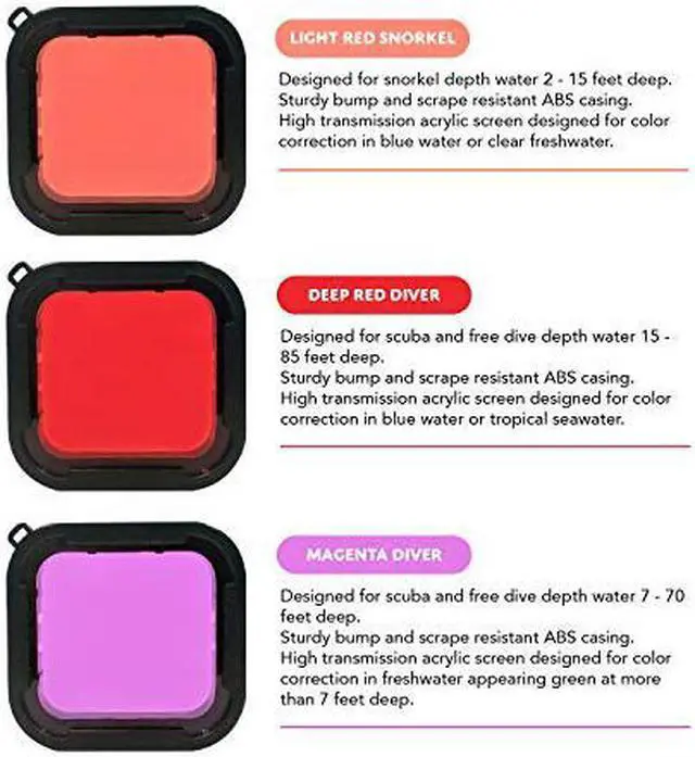 Alt view image 2 of 7 - WERLEO 3 Pack Dive Filter for GoPro Hero 5 6 7 Black Super Suit Dive Housing - Red,Light Red and Magenta Filter - Enhances Colors for Various Underwater Video and Photography Conditions