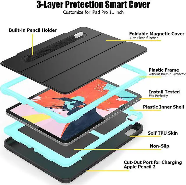 Alt view image 6 of 6 - iPad Pro 11" 2018 Case WERLEO Heavy Duty Three Layer Smart Protective Cover with Pencil Holder & Stand & Auto Sleep / Wake Function & Built-in Screen Protector for Apple iPad Pro 11" 2018