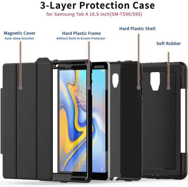 Alt view image 3 of 7 - WERLEO Samsung Galaxy Tab A 10.5 Case - Heavy Duty Full Body Protective Case for Galaxy Tab A 10.5 Inch Tablet 2018 Release Model SM-T590 SM-T595 with Auto Sleep / Wake Up & Stand Folio Design