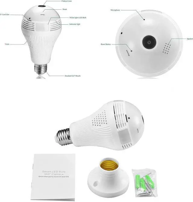 Alt view image 6 of 6 - Full HD 1080P Light Bulb Camera 360°Panoramic WiFi Home Camera Two Way Audio Night Vision Motion Detection Support 128G SD Card Slot Home Security Camera Baby Monitor Pet Monitor