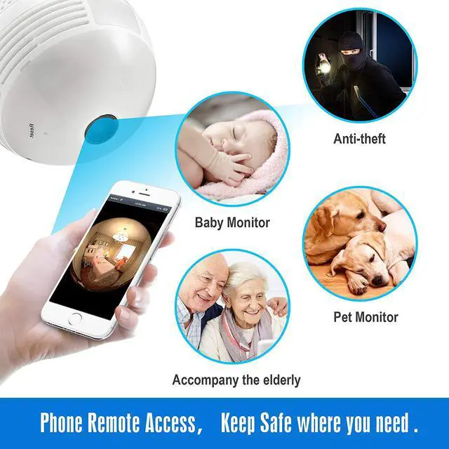 Alt view image 5 of 6 - Full HD 1080P Light Bulb Camera 360°Panoramic WiFi Home Camera Two Way Audio Night Vision Motion Detection Support 128G SD Card Slot Home Security Camera Baby Monitor Pet Monitor
