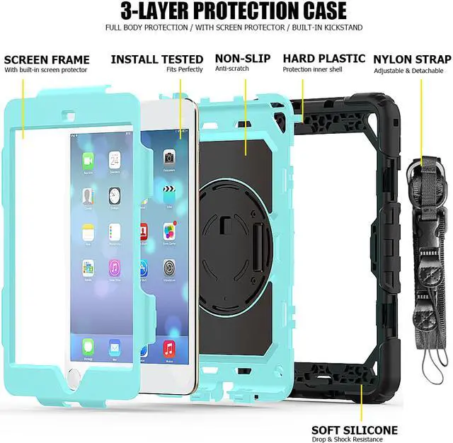 Alt view image 5 of 5 - Werleo for iPad Mini4 Shockpoof Case Three Layer Drop Protection Rugged Protective Heavy Duty iPad Mini 4 Cover with 360 Degree Swivel Stand / Hand Strap and Shoulder Strap for iPad Mini 4 Case
