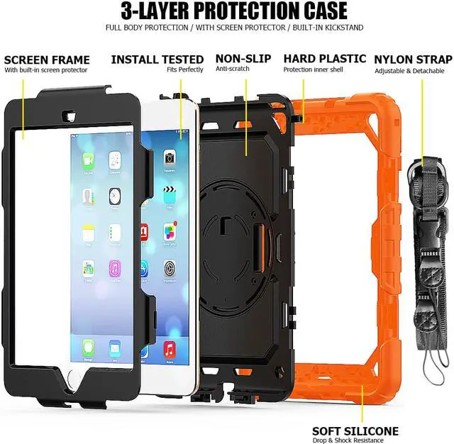 Alt view image 5 of 5 - Werleo for iPad Mini4 Shockpoof Case Three Layer Drop Protection Rugged Protective Heavy Duty iPad Mini 4 Cover with 360 Degree Swivel Stand / Hand Strap and Shoulder Strap for iPad Mini 4 Case