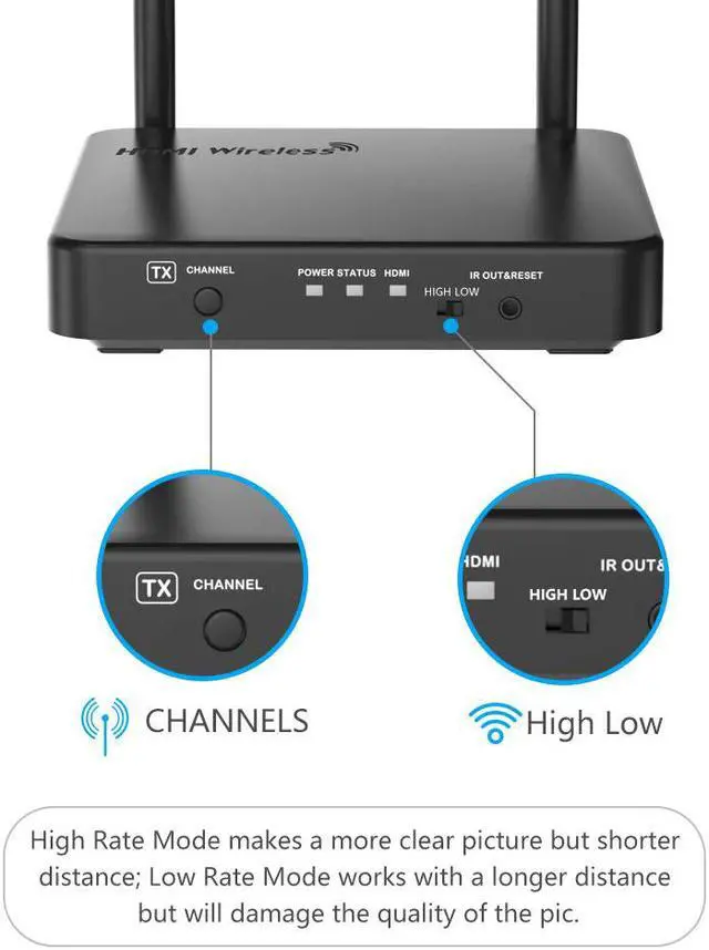 Alt view image 2 of 7 - 660FT 1080P Wireless HDMI Extender Kit Werleo 5G HDMI Wireless Transmitter and Receiver - Loop Out-IR Remote Streaming Full HD 3D Video Audio from PC Cable Netflix YouTube Xbox to HDTV Projector