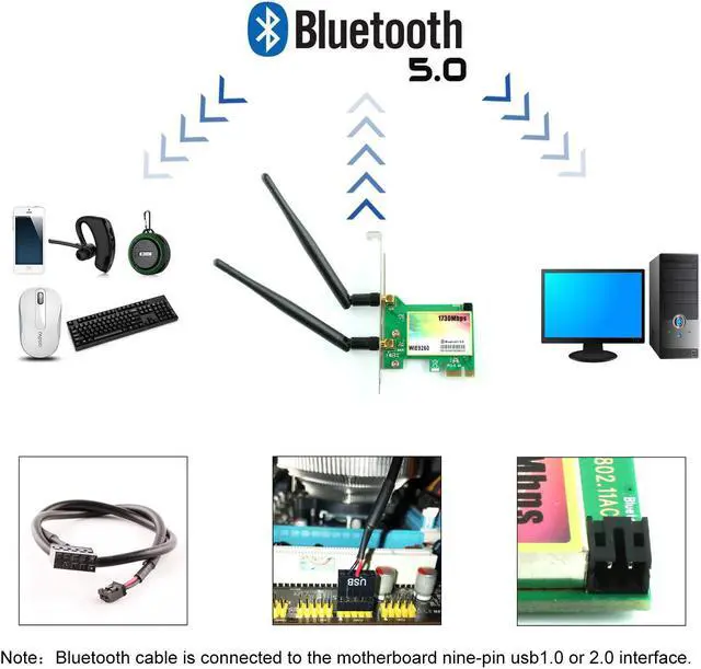 Alt view image 3 of 6 - Werleo AC 1730Mbps Bluetooth 5.0 Wireless WiFi Card 802.11 AC Dual-Band WLAN 1730Mbps Network Card with Bluetooth 5.0 Dual-Band 2.4GHz 300Mbps or 5GHz 1430Mbps Network Card for WIN10(WIE9260)