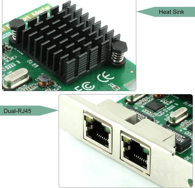 Alt view image 3 of 6 - Werleo RJ45 x 2 Gigabit LAN Gigabit Ethernet PCI Express PCI-E Network Controller Card 10/100/1000mbps Dual Port PCIE Server Network Interface Card LAN Adapter Converter for Desktop PC