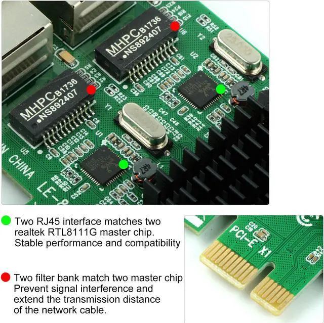 Alt view image 2 of 6 - Werleo RJ45 x 2 Gigabit LAN Gigabit Ethernet PCI Express PCI-E Network Controller Card 10/100/1000mbps Dual Port PCIE Server Network Interface Card LAN Adapter Converter for Desktop PC