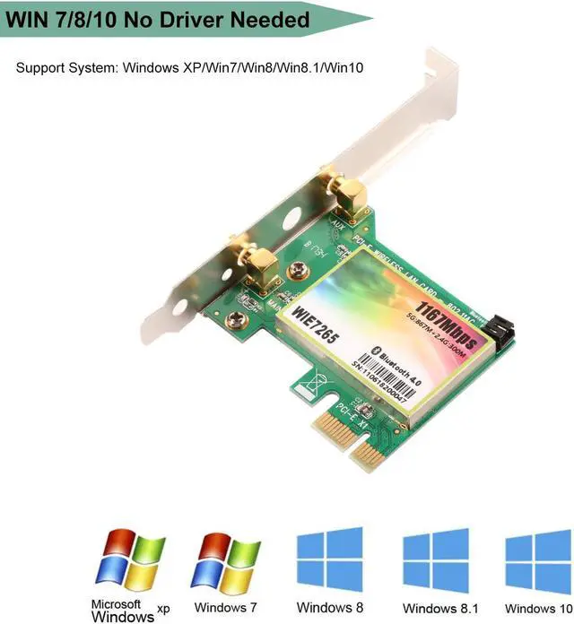 Alt view image 7 of 7 - Wireless Network Card Werleo Wireless WiFi Dual Band Gigabit Adapter, 867Mbps 2.4Ghz-300Mbps/5Ghz-867Mbps with High-gain Antenna Bluetooth 4.0 PCI-E Wireless WiFi Network Adapter
