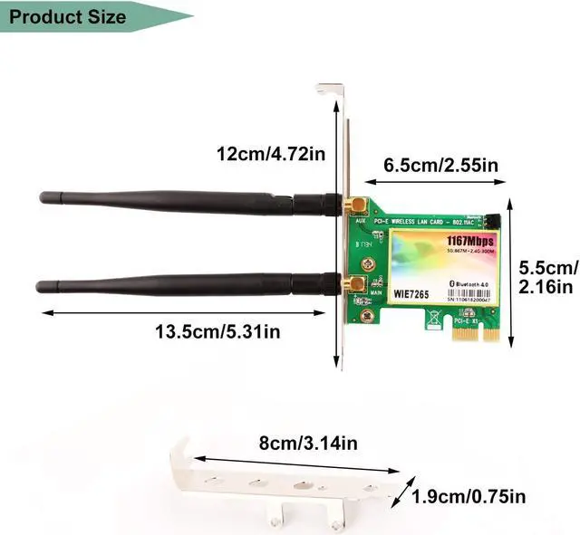 Alt view image 6 of 7 - Wireless Network Card Werleo Wireless WiFi Dual Band Gigabit Adapter, 867Mbps 2.4Ghz-300Mbps/5Ghz-867Mbps with High-gain Antenna Bluetooth 4.0 PCI-E Wireless WiFi Network Adapter