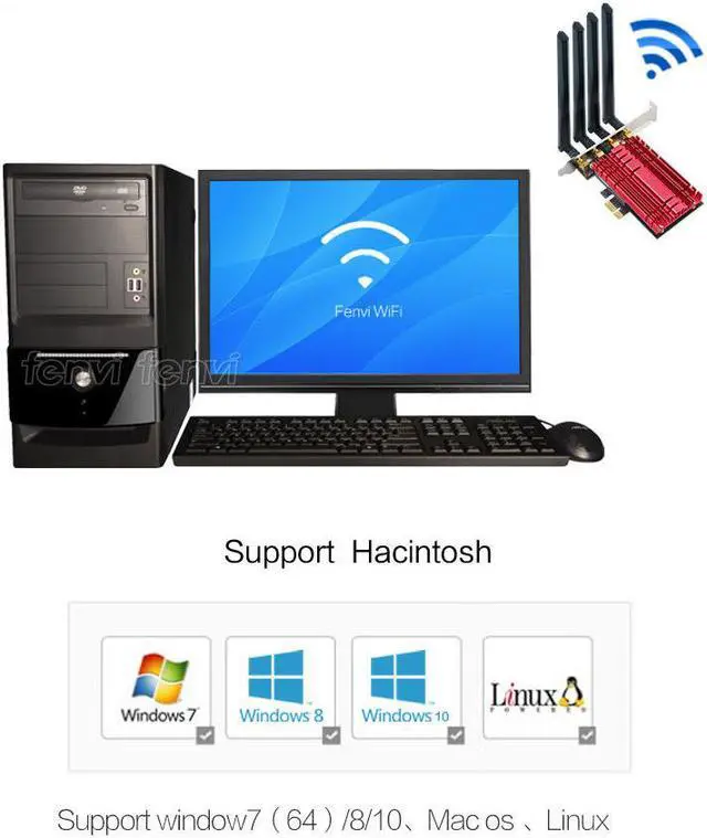 Alt view image 4 of 7 - Dual Band Wireless AC1900 Wi-Fi Adapter 802.11AC Desktop WiFi Wireless Network Card PCI Express WLAN Card IEEE802.11a/b/g/n/ac Up to 1300Mbps (5.0GHz) + 600Mbps (2.4GHz) Wireless Data Rates