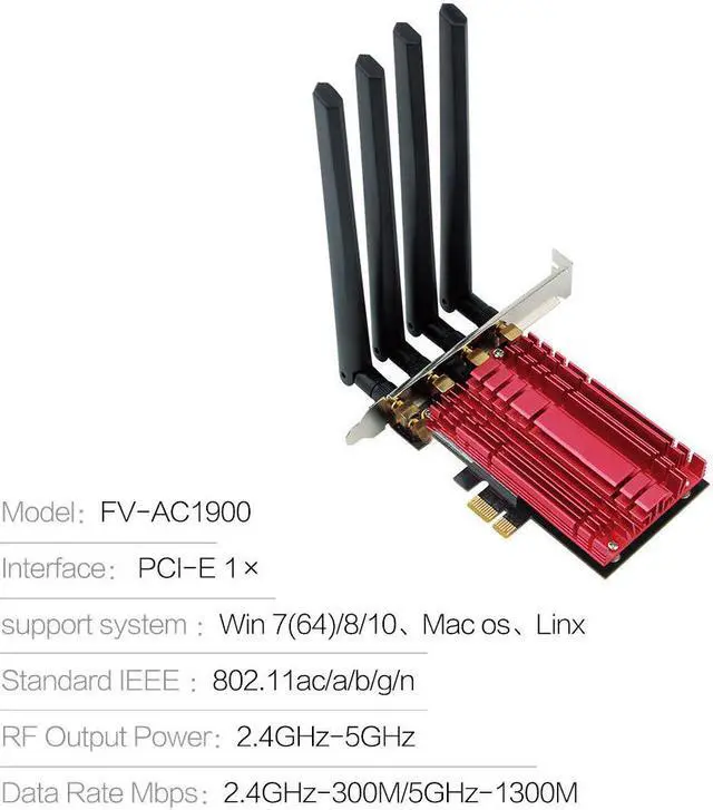 Alt view image 2 of 7 - Dual Band Wireless AC1900 Wi-Fi Adapter 802.11AC Desktop WiFi Wireless Network Card PCI Express WLAN Card IEEE802.11a/b/g/n/ac Up to 1300Mbps (5.0GHz) + 600Mbps (2.4GHz) Wireless Data Rates