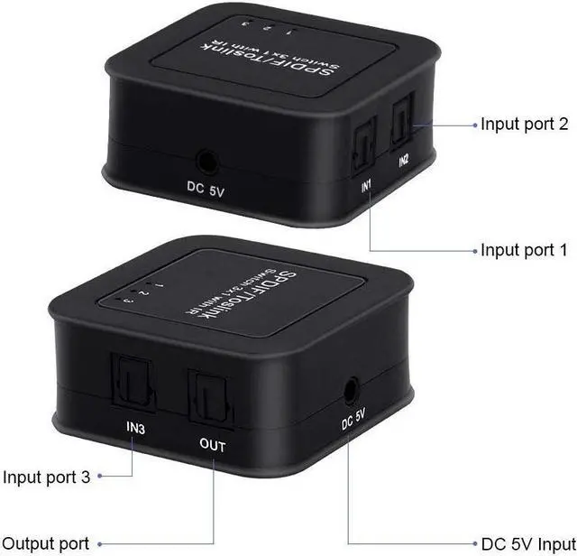 Alt view image 3 of 7 - Fiber SPDIF Optical Toslink Audio 3x1 Switcher Premium Quality Fiber Digital SPDIF Optical Toslink 3 in 1 Out Switch with Remote Control Support 5.1CH LPCM2.0 DTS Dolby-AC3