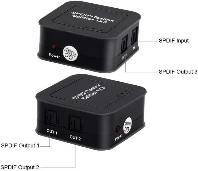 Alt view image 5 of 7 - Digital Optical SPDIF Toslink Audio 1x3 Splitter Premium Quality Fiber Optical SPDIF Toslink 1 in 3 Out Audio Splitter Supports 5.1CH LPCM2.0 DTS Dolby-AC3