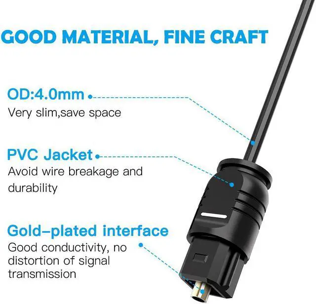 Alt view image 4 of 6 - 6 Feet -3Pack Digital Optical Audio Cable Toslink to Toslink Digital Optical Fiber Audio Cable