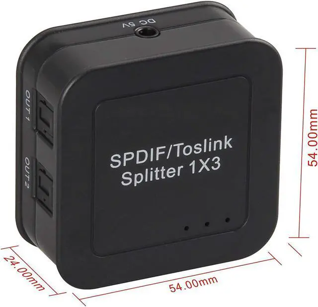 Alt view image 2 of 6 - 1 in 3 Out Digital Optical Audio Splitter, 1X3 Powered SPDIF Toslink Optical Splitter Amplifier Adapter