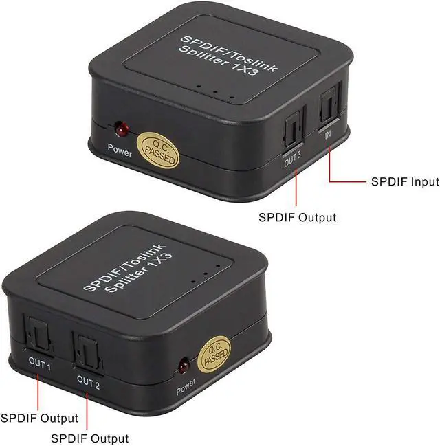 Alt view image 5 of 6 - 1 in 3 Out Digital Optical Audio Splitter, 1X3 Powered SPDIF Toslink Optical Splitter Amplifier Adapter