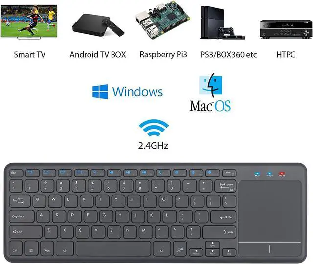 Alt view image 5 of 7 - Werleo 2.4G Wireless Touch Keyboard USB Touchpad Media with Built-in Large Size Trackpad Mouse Black