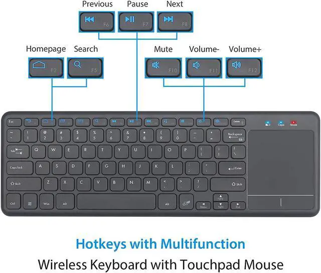 Alt view image 4 of 7 - Werleo 2.4G Wireless Touch Keyboard USB Touchpad Media with Built-in Large Size Trackpad Mouse Black