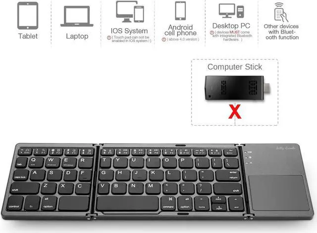 Alt view image 3 of 7 - Folding Bluetooth Keyboard Werleo Rechargeable Portable BT Wireless Foldable Mini Keyboard with Touchpad for Tablet Samsung or Other Cell Phones Dark Gray