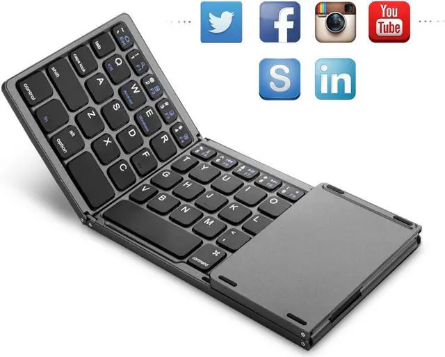 Alt view image 5 of 7 - Folding Bluetooth Keyboard Werleo Rechargeable Portable BT Wireless Foldable Mini Keyboard with Touchpad for Tablet Samsung or Other Cell Phones Dark Gray