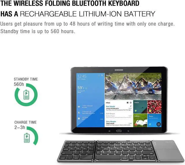 Alt view image 4 of 7 - Folding Bluetooth Keyboard Werleo Rechargeable Portable BT Wireless Foldable Mini Keyboard with Touchpad for Tablet Samsung or Other Cell Phones Dark Gray