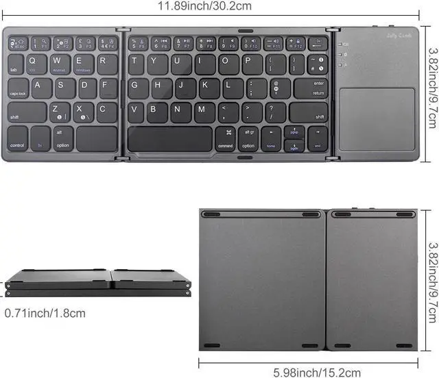 Alt view image 7 of 7 - Folding Bluetooth Keyboard Werleo Rechargeable Portable BT Wireless Foldable Mini Keyboard with Touchpad for Tablet Samsung or Other Cell Phones Dark Gray