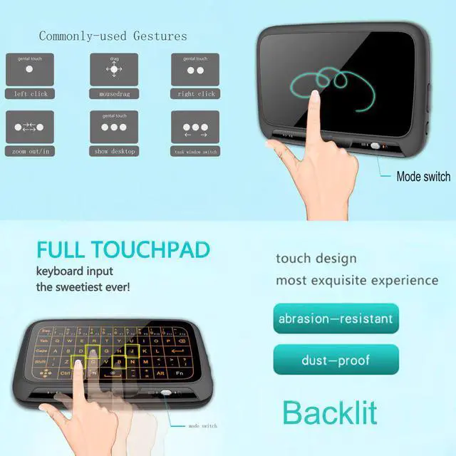 Alt view image 6 of 7 - Mini Keyboard Touchpad Backlit 2.4G USB Wireless Touch Keyboard Mouse Rechargeable Remote Control for Windows Computer HTPC IPTV PC Laptop Raspberry Pi 3 Surface Pro Nvidia Shield TV