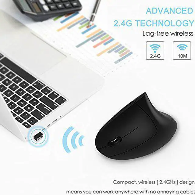 Alt view image 3 of 7 - Left Handed Mouse Werleo Wireless 2.4G USB Left Hand Ergonomic Vertical Mouse Less Noise - Black