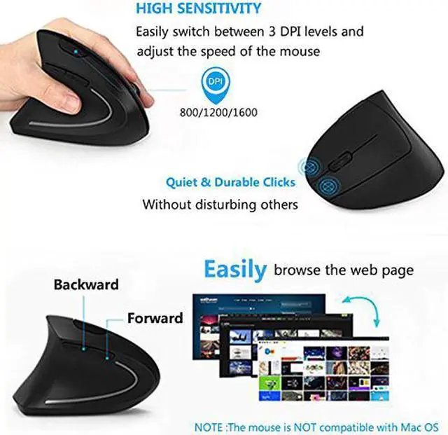 Alt view image 4 of 7 - Left Handed Mouse Werleo Wireless 2.4G USB Left Hand Ergonomic Vertical Mouse Less Noise - Black