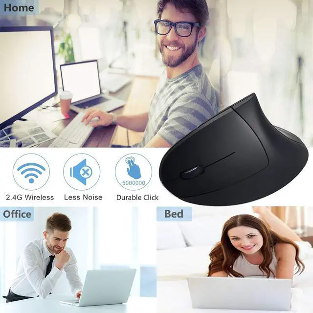 Alt view image 6 of 7 - Left Handed Mouse Werleo Wireless 2.4G USB Left Hand Ergonomic Vertical Mouse Less Noise - Black