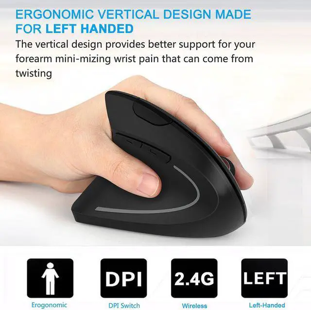 Alt view image 7 of 7 - Left Handed Mouse Werleo Wireless 2.4G USB Left Hand Ergonomic Vertical Mouse Less Noise - Black