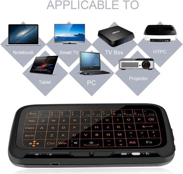 Alt view image 6 of 7 - 2.4Ghz Mini Wireless Keyboard,Backllit Full Screen Mouse Touchpad Combo,Rechargeable Remote Control for PC,Android Tv Box,HTPC.IPTV,PS3,Pad