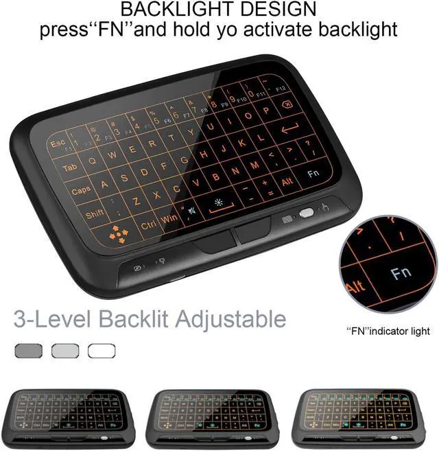Alt view image 2 of 7 - 2.4Ghz Mini Wireless Keyboard,Backllit Full Screen Mouse Touchpad Combo,Rechargeable Remote Control for PC,Android Tv Box,HTPC.IPTV,PS3,Pad