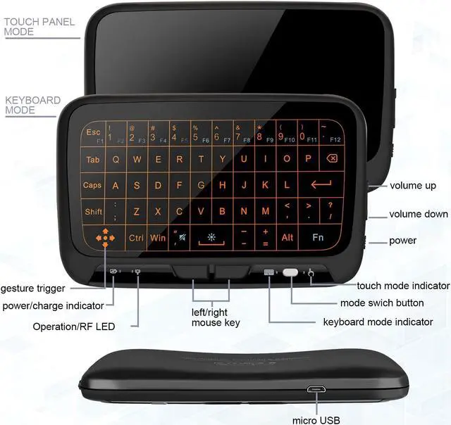 Alt view image 5 of 7 - 2.4Ghz Mini Wireless Keyboard,Backllit Full Screen Mouse Touchpad Combo,Rechargeable Remote Control for PC,Android Tv Box,HTPC.IPTV,PS3,Pad