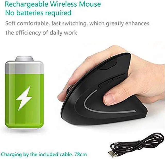 Alt view image 4 of 7 - Ergonomic Mouse, Vertical Wireless Mouse - Rechargeable 2.4GHz Optical Vertical Mice : 3 Adjustable DPI 800/1200/1600 Levels 6 Buttons, for Laptop, PC, Computer, Desktop, Notebook etc