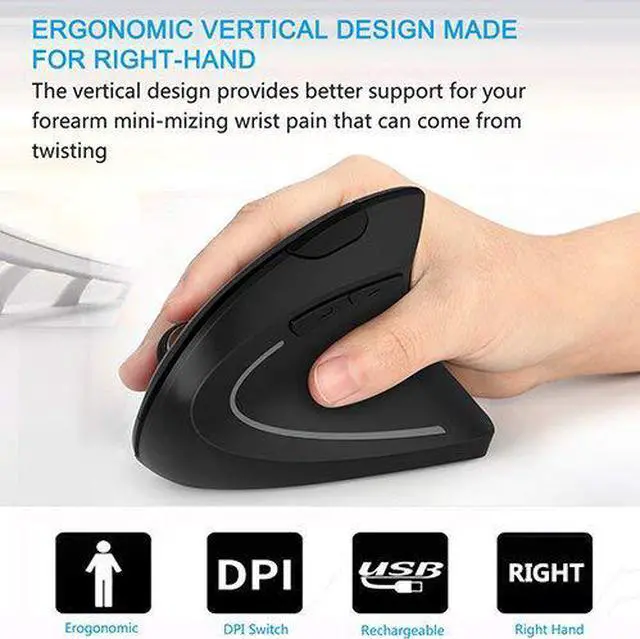 Alt view image 7 of 7 - Ergonomic Mouse, Vertical Wireless Mouse - Rechargeable 2.4GHz Optical Vertical Mice : 3 Adjustable DPI 800/1200/1600 Levels 6 Buttons, for Laptop, PC, Computer, Desktop, Notebook etc