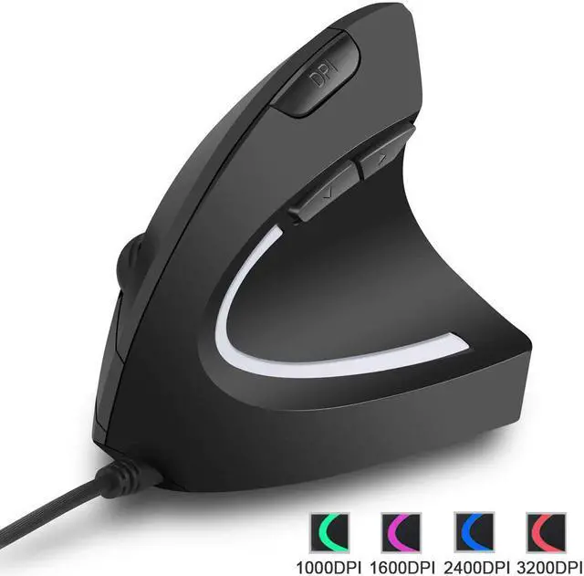 Main image of USB Wired Vertical Mouse Optical Ergonomic Mouse for Laptop, Computer, Adjustable Sensitivity 1000/1600/2400/3200 DPI