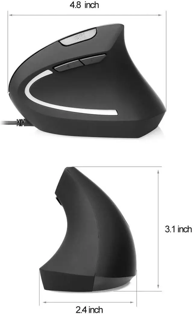 Alt view image 4 of 7 - USB Wired Vertical Mouse Optical Ergonomic Mouse for Laptop, Computer, Adjustable Sensitivity 1000/1600/2400/3200 DPI
