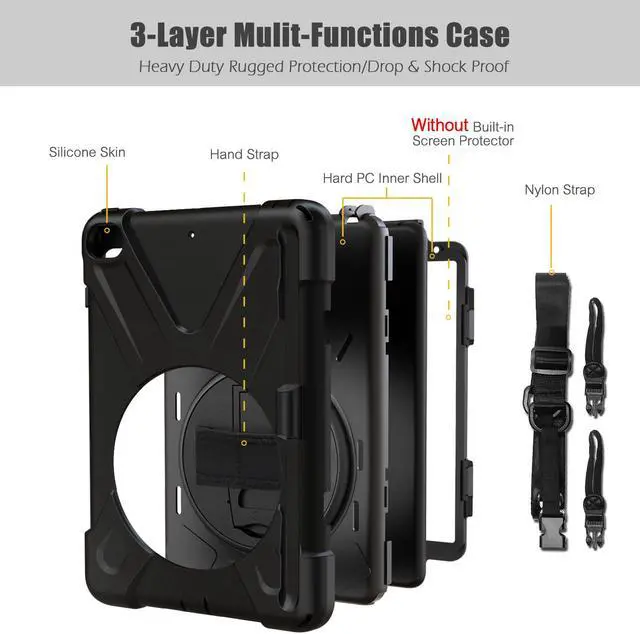 Alt view image 7 of 7 - iPad Mini 5 Case 2019 iPad Mini 4 Case with Pencil Holder Shockproof 360 Degree Rotation Cover with Kickstand Hand Strap Shoulder Strip Protective Case for iPad Mini 5th iPad Mini 4th Generation