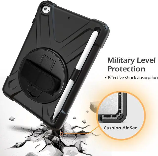 Alt view image 3 of 7 - iPad Mini 5 Case 2019 iPad Mini 4 Case with Pencil Holder Shockproof 360 Degree Rotation Cover with Kickstand Hand Strap Shoulder Strip Protective Case for iPad Mini 5th iPad Mini 4th Generation