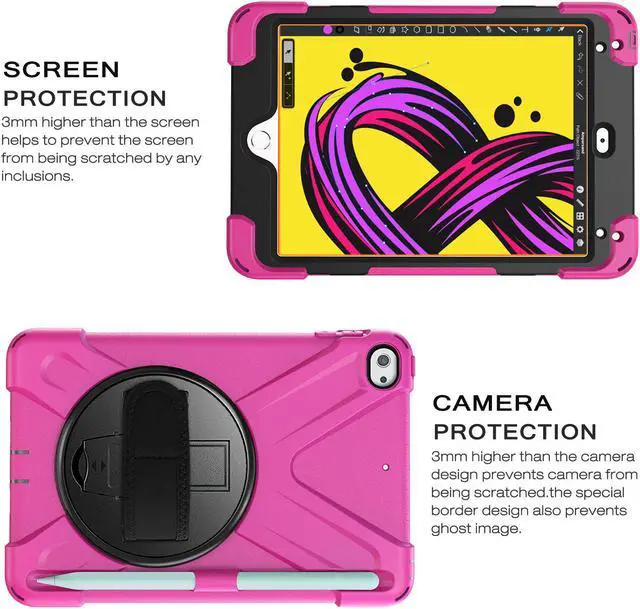Alt view image 5 of 14 - iPad Mini 5 Case 2019 iPad Mini 4 Case with Pencil Holder Shockproof 360 Degree Rotation Cover with Kickstand Hand Strap Shoulder Strip Protective Case for iPad Mini 5th iPad Mini 4th Generation
