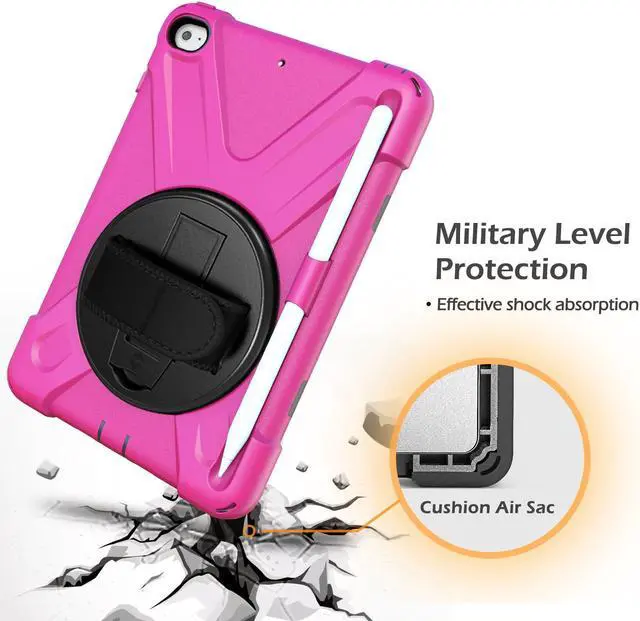 Alt view image 6 of 14 - iPad Mini 5 Case 2019 iPad Mini 4 Case with Pencil Holder Shockproof 360 Degree Rotation Cover with Kickstand Hand Strap Shoulder Strip Protective Case for iPad Mini 5th iPad Mini 4th Generation