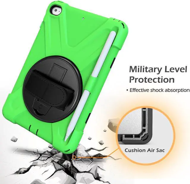 Alt view image 2 of 7 - iPad Mini 5 Case 2019 iPad Mini 4 Case with Pencil Holder Shockproof 360 Degree Rotation Cover with Kickstand Hand Strap Shoulder Strip Protective Case for iPad Mini 5th iPad Mini 4th Generation