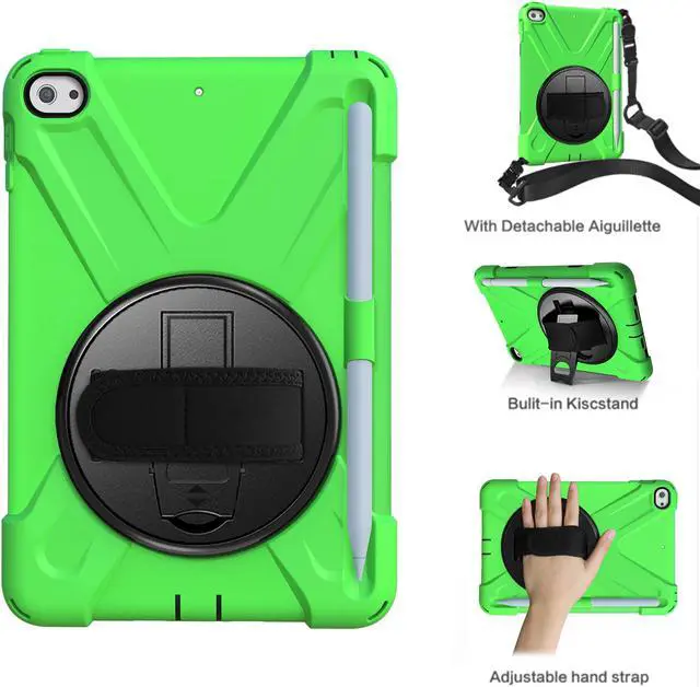 Alt view image 7 of 7 - iPad Mini 5 Case 2019 iPad Mini 4 Case with Pencil Holder Shockproof 360 Degree Rotation Cover with Kickstand Hand Strap Shoulder Strip Protective Case for iPad Mini 5th iPad Mini 4th Generation