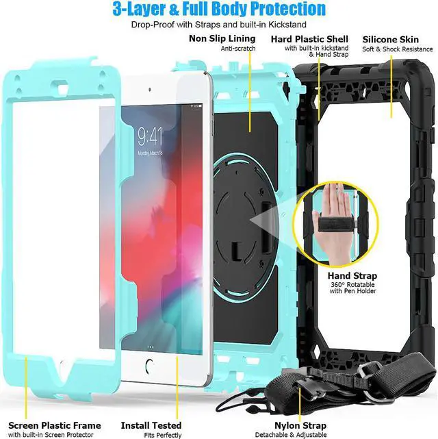 Alt view image 7 of 7 - Werleo iPad Mini 5 Case 2019 with Pencil Holder Full Body Shockproof Cover with 360 Degrees Stand Hand Strap and Shoulder Strap for ipad Mini Mini 5 2019 / iPad mini 4 case